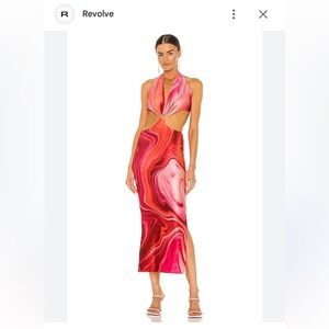 Farai London Backless Swirl Dress in Red and Pink